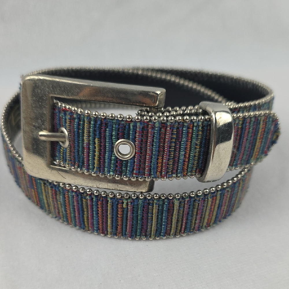Elite Accessories Multicolor Beaded Trim Embroidered Striped Belt Size Small